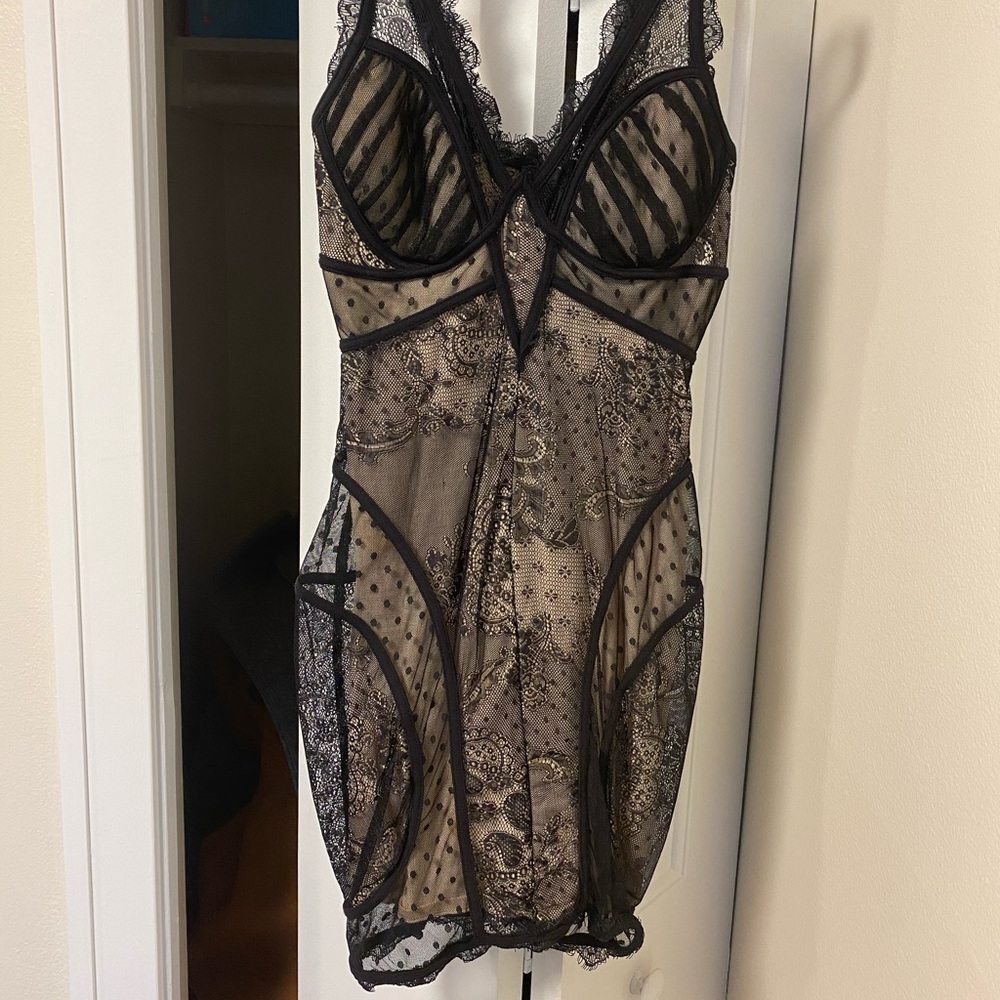 Bebe Black Dress with Nude Overlay